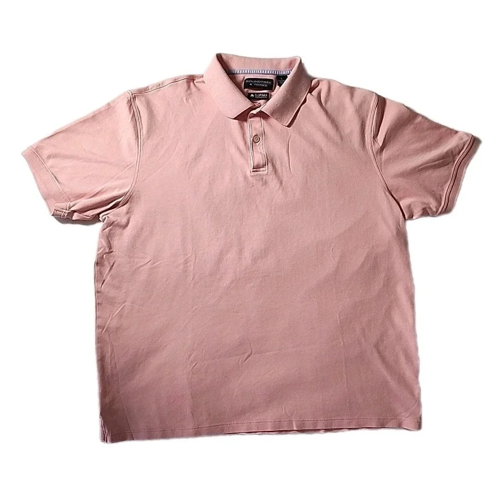 Roundtree & Yorke Men's Large Polo 100% Supima Cotton Pink S/S Modern Soft EUC